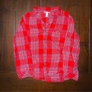Victoria’s Secret Size Medium Red Plaid Button Down Pajama Top